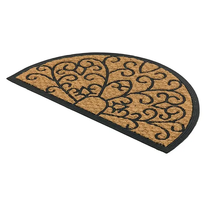 Astra Coco Fußmatte Deluxe Light - 45 x 75 cm, Braun/Schwarz, Sonne, Kokos - Halbrunde Fußmatte mit einem dekorativen, floralen Muster und einem robusten, schwarzen Rand. Ideal für den Eingangsbereich.