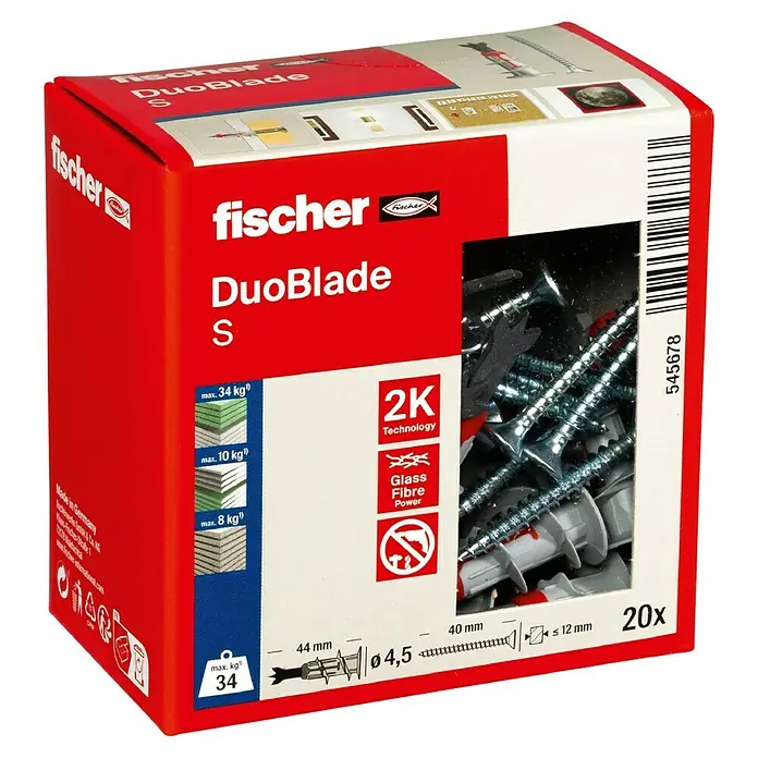 Fischer Duoblade Gipskartondübel S LD20 Stk., Länge Dübel: 44 mm - Diagonale Ansicht
