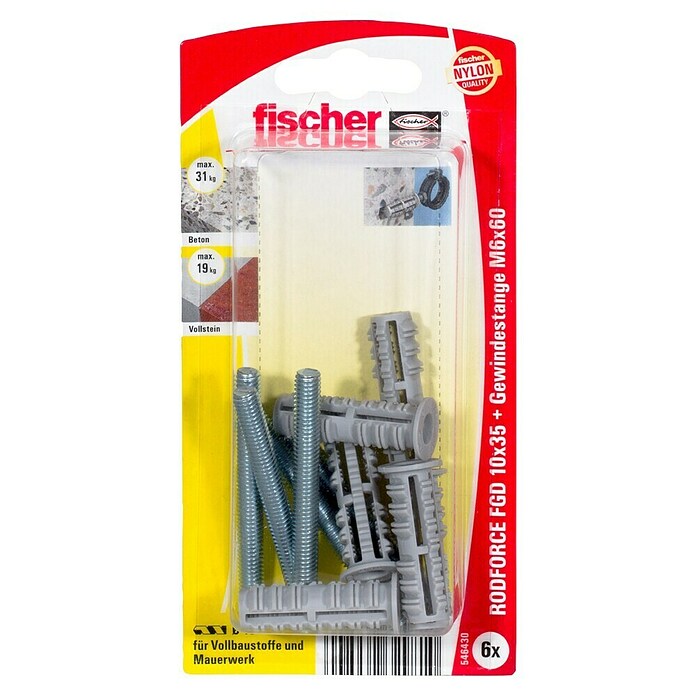 Fischer Rodforce Gewindestangendübel FGD (Länge Dübel: 35 mm, Gewinde: M6 x 60 mm, 4 Stk.) | BAUHAUS