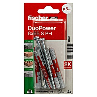 Fischer Duopower Dübel- & Schraubenbox S PH K (Durchmesser Dübel: 8 mm, Länge Dübel: 65 mm, 4 Stk.)