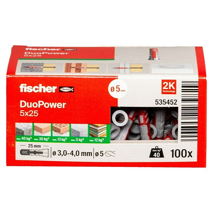 Fischer Duopower Dübelsortiment (Durchmesser Dübel: 5 mm, Länge Dübel: 25 mm, Mit Rand, Alle Baustoffe, 100 Stk.) | BAUHAUS