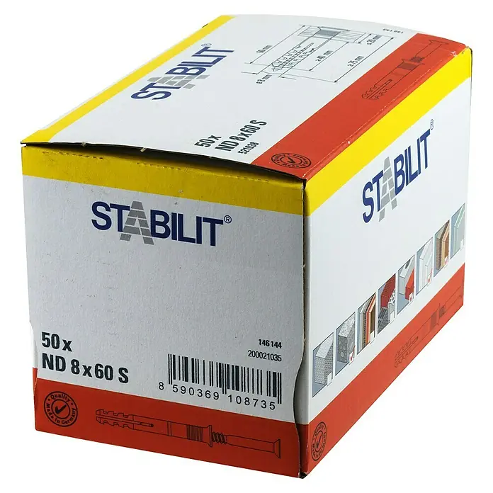 Stabilit Nageldübel - Durchmesser Dübel: 8 mm, Länge Dübel: 60 mm, 50 Stk. - Eine Schachtel Stabilit Dübel ND 8x60 S, ideal für sichere Befestigungen.
