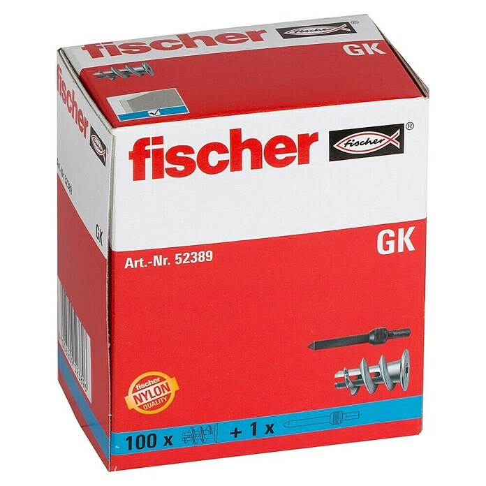 Fischer Taco para cartón yeso GK (Longitud taco: 22 mm, Sin tornillos/ganchos, Con borde, 100 ud.) | BAUHAUS