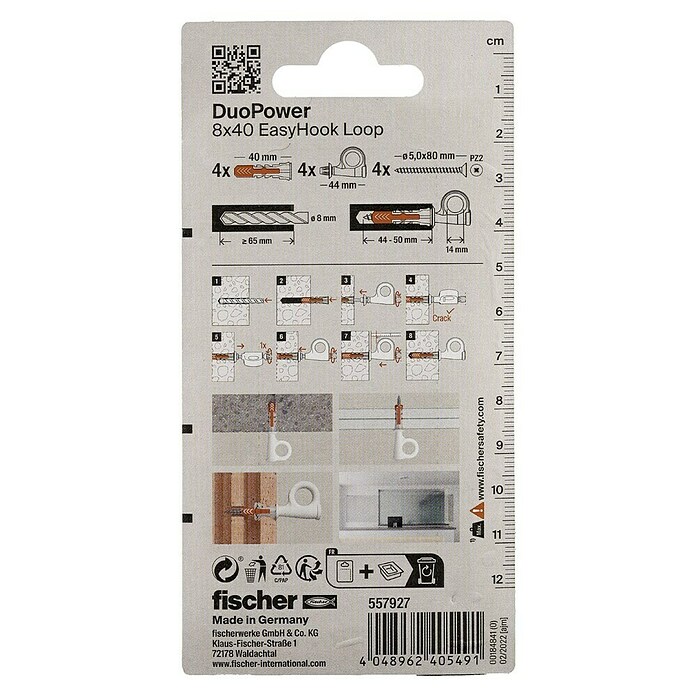 Fischer Duopower Hembrilla cerrada EasyHook (Diámetro taco: 8 mm, Longitud taco: 40 mm) | BAUHAUS