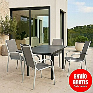 Sunfun Conjunto de muebles Petra + Hannah (5 pzs., Aluminio/Textiline, Negro)