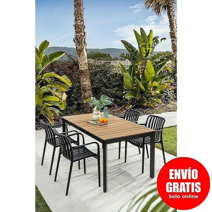 Sunfun Conjunto de muebles Bellua + Calma (5 pzs., Aluminio/Polywood, Antracita/Natural) | BAUHAUS