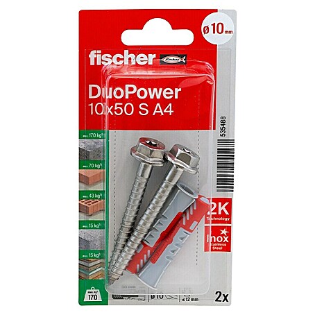 Fischer Universaldübel S A4 (Ø x L: 10 x 50 mm, 2 Stk.)