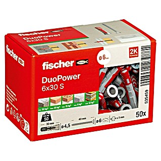 Fischer Duopower Tiple s vijcima Duopower (Promjer tiple: 6 mm, Duljina tiple: 30 mm, Vijak s upuštenom glavom, 50 Kom.)