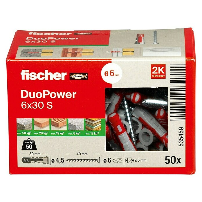 Fischer Dübel- & Schraubenbox Duopower (Durchmesser Dübel: 6 mm, Länge Dübel: 30 mm, 50 Stk., Senkkopfschraube)