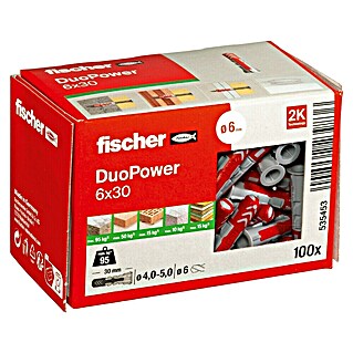 Fischer Duopower Asortiman tipli (Promjer tiple: 6 mm, Duljina tiple: 30 mm, S rubom, Svi građevni materijali, 100 Kom.)