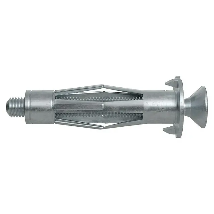 Fischer Hohlraumdübel HM 5x37 SK - Länge Dübel: 37 mm, Silber, 4 Stk. - Nahaufnahme eines robusten Metall-Hohlraumdübels, ideal für sichere Befestigungen in Gipskarton und anderen Hohlwänden.