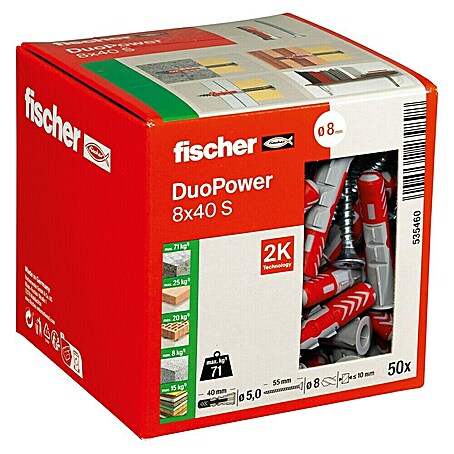 Fischer Duopower Dübel- & Schraubenbox Duopower (Durchmesser Dübel: 8 mm, Länge Dübel: 40 mm, Senkkopfschraube, 50 Stk.)