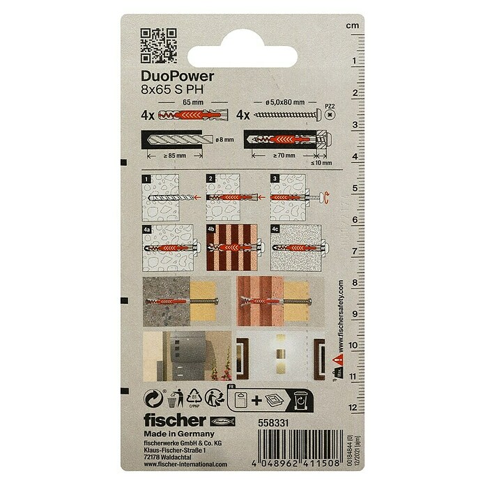 Fischer Duopower Dübel- & Schraubenbox S PH K (Durchmesser Dübel: 8 mm, Länge Dübel: 65 mm, 4 Stk.) | BAUHAUS