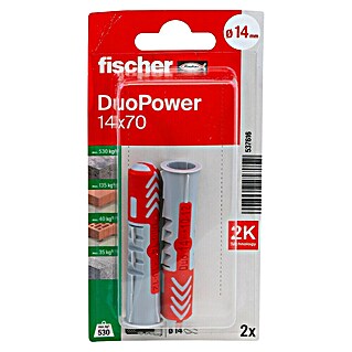 Fischer Duopower Universaldübel (Durchmesser Dübel: 14 mm, Länge Dübel: 70 mm, Mit Rand, Alle Baustoffe, 2 Stk.)
