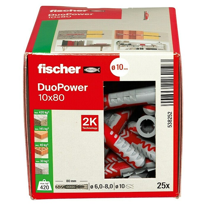 Fischer Duopower Nabor zidnih vložkov LD  (Premer zidnega vložka: 10 mm, Dolžina zidnega vložka: 80 mm, Primerno za: Vsi gradbeni materiali, 1 kos) | 1060 - Dübel | AADD - Dübel | AAD - Kleineisenwaren | AA - Eisenwaren | A - Eisenwaren | BAUHAUS