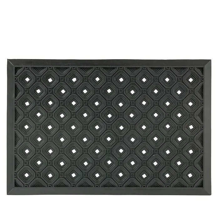 Astra Gummimatte Dynamic II - Schwarz, 40 x 60 cm - Schwarze Fußmatte mit quadratischem Muster und Löchern für Sauberkeit und Sicherheit im Eingangsbereich.