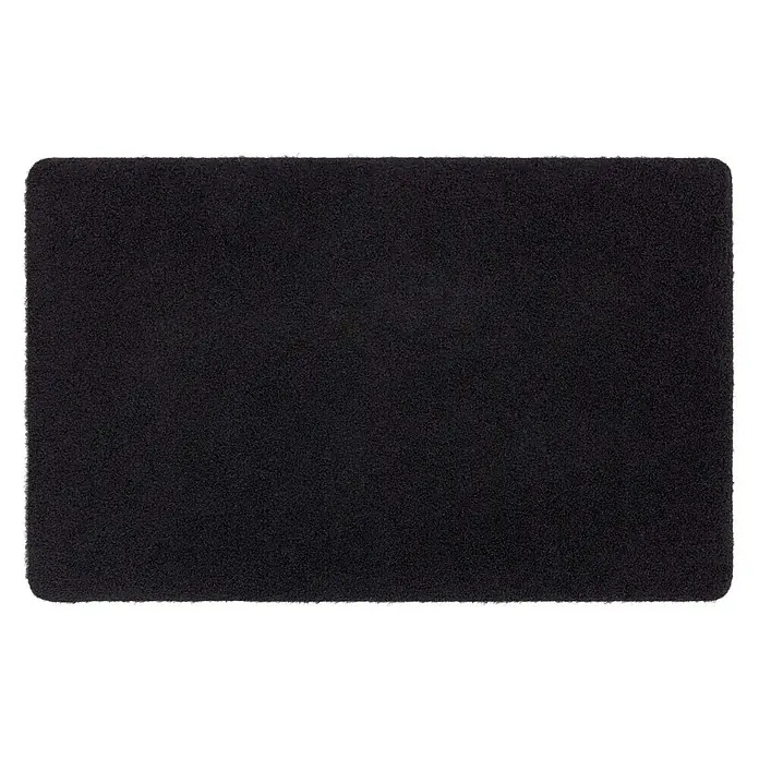 Astra Fußmatte Power Rib - Schwarz, 50 x 80 cm - Ein rechteckiger, schwarzer Teppich oder Fußabtreter mit abgerundeten Ecken, ideal für den Eingangsbereich oder das Badezimmer.