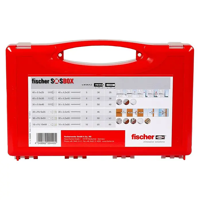 Fischer Schrauben- & Dübel-Set SOSBox S + FU + Schrauben - 360 -tlg. - Fischer SOS-Box mit verschiedenen Dübeln und Schrauben für den Heimwerker, übersichtlich sortiert und sofort einsatzbereit.