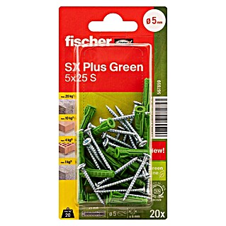Fischer Spreizdübel-Set SX Green S (Ø x L: 5 x 25 mm, Spanplattenschraube, Nylon, 20 Stk.)