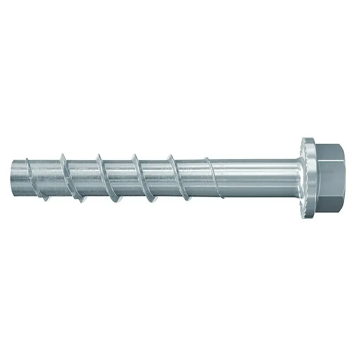 Fischer Betonschrauben Ultracut FBS II - Ø x L: 8 x 90 mm, Sechskant-Kopf mit Innensechsrund, 1 Stk. - Nahaufnahme einer Schraube mit Gewinde und Sechskantkopf auf schwarzem Hintergrund.
