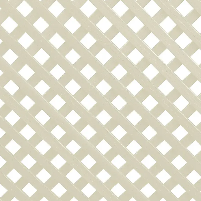Nortene Rankgitter - 60 x 120 cm, Elfenbein, Kunststoff - Nahaufnahme eines weißen Lattenzauns, der ein diagonales Rautenmuster bildet und für Privatsphäre und Dekoration im Garten verwendet wird.