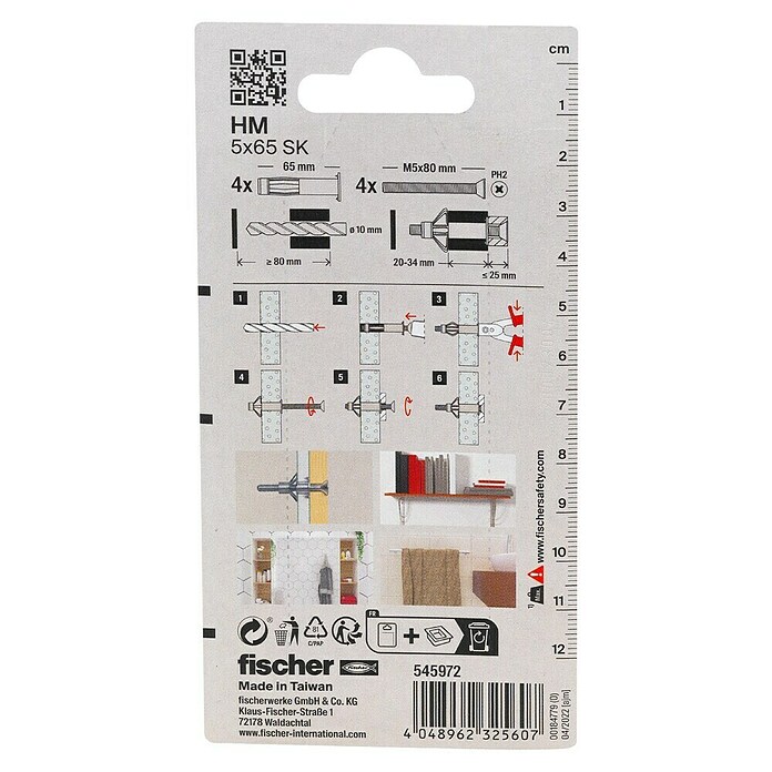 Fischer Hohlraumdübel HM 5x65 SK (Länge Dübel: 65 mm, Silber, 4 Stk.) | BAUHAUS