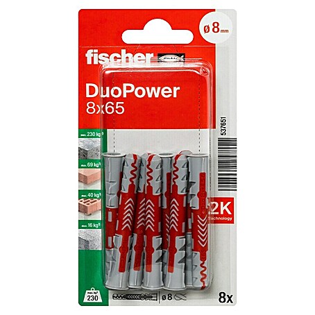 Fischer Duopower Universaldübel 2 K (Ø x L: 8 x 65 mm, Nylon, 8 Stk.)