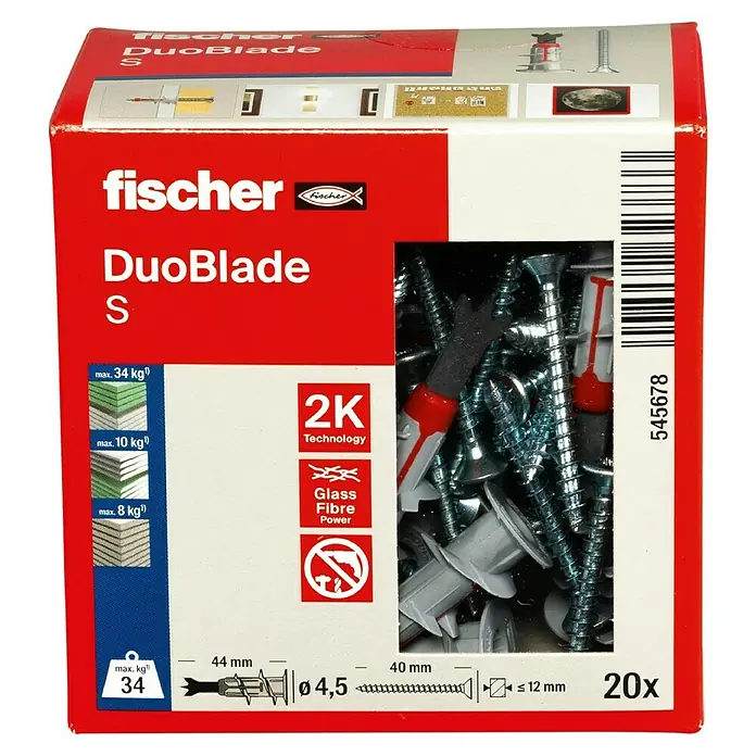 Fischer Duoblade Gipskartondübel S LD20 Stk., Länge Dübel: 44 mm - Vorderansicht