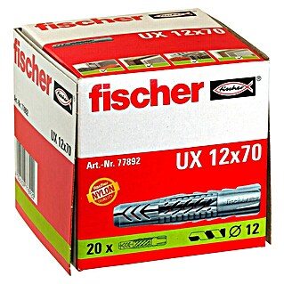 Fischer Universal-Durchsteckdübel UX (Durchmesser Dübel: 12 mm, Länge Dübel: 70 mm, Ohne Rand, 20 Stk.)