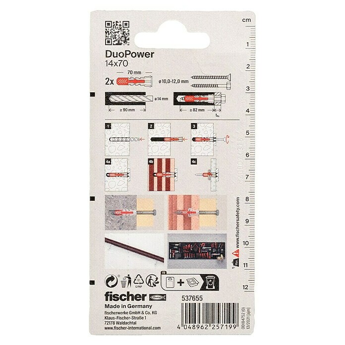 Fischer Duopower Set de tacos (Diámetro taco: 14 mm, Longitud taco: 70 mm, 2 uds., Nylon)