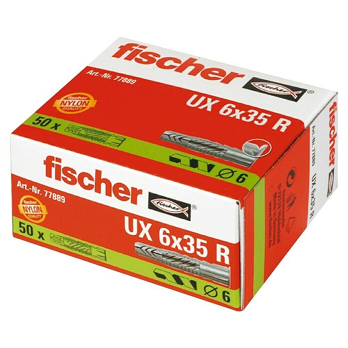 Fischer Univerzalni zidni vložek UX R  (Premer zidnega vložka: 6 mm, Dolžina zidnega vložka: 35 mm, Z robom, 50 kos) | 1060 - Dübel | AADD - Dübel | AAD - Kleineisenwaren | AA - Eisenwaren | A - Eisenwaren | BAUHAUS