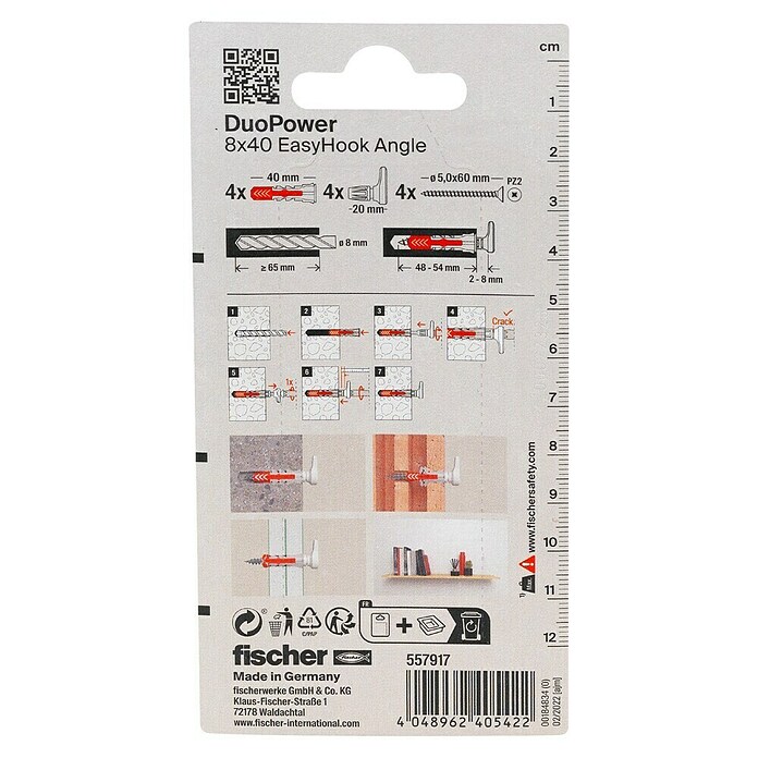 Fischer Duopower Alcayata EasyHook (Diámetro taco: 8 mm, Longitud taco: 40 mm) | BAUHAUS