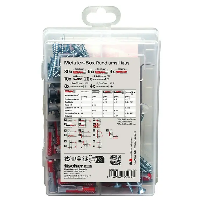 Fischer Schrauben- & Dübel-Set Duoline Meister-Box - 91 -tlg. - Meister-Box Rund ums Haus mit Dübeln und Schrauben in verschiedenen Größen für vielfältige Befestigungsanwendungen im und ums Haus.