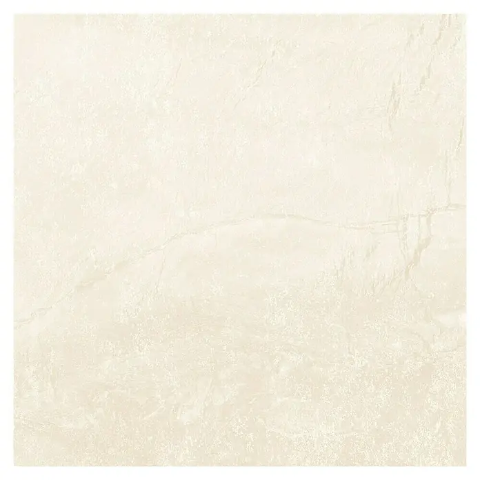 Feinsteinzeugfliese Geo Crema - 60 x 60 cm, Crema, Schimmernd - Ein quadratischer, hellbeiger Keramikfliese mit einer subtilen Marmorierung und einer glatten, matten Oberfläche.