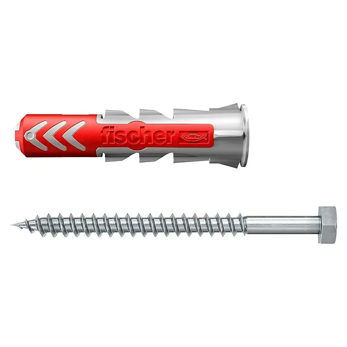 Fischer Duopower Dübel- & Schraubenbox 14x70 S LD - Durchmesser Dübel: 14 mm, Länge Dübel: 70 mm, Sechskantschraube, 8 Stk. - Eine fischer DuoPower Dübel mit passender Schraube, ideal für sichere Befestigungen in verschiedenen Baumaterialien.