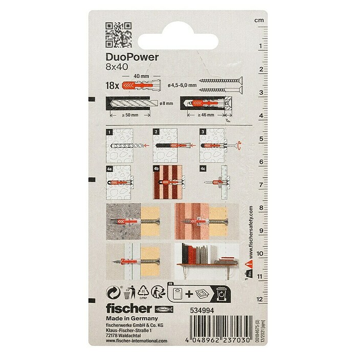 Fischer Duopower Universeelpluggenset (Diameter plug: 8 mm, Pluglengte: 40 mm, 18 stk., Nylon)