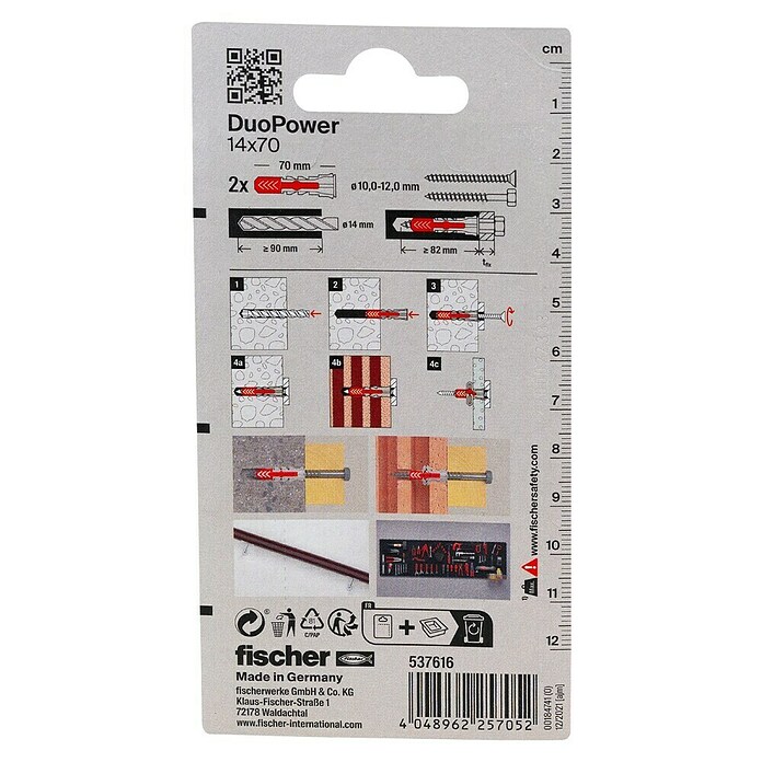 Fischer Universaldübel Duopower (Durchmesser Dübel: 14 mm, Länge Dübel: 70 mm, 2 Stk., Mit Rand, Alle Baustoffe)