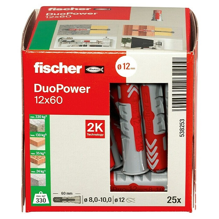Fischer Duopower Dübelsortiment (Durchmesser Dübel: 12 mm, Länge Dübel: 60 mm, Mit Rand, Alle Baustoffe, 25 Stk.) | BAUHAUS