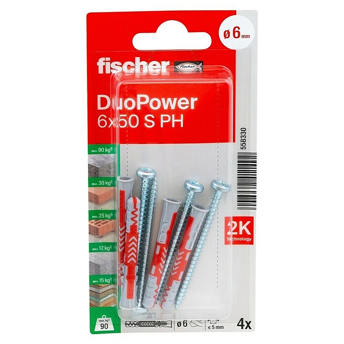 Fischer Duopower Dübel- & Schraubenbox S PH K (Durchmesser Dübel: 6 mm, Länge Dübel: 50 mm, 4 Stk.) | BAUHAUS