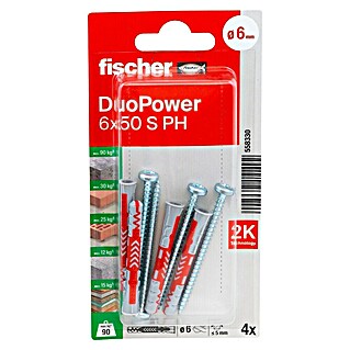 Fischer Duopower Dübel- & Schraubenbox S PH K (Durchmesser Dübel: 6 mm, Länge Dübel: 50 mm, 4 Stk.)