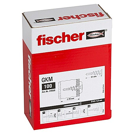Fischer Gipskartondübel GKM (Länge Dübel: 31 mm, Ohne Schrauben/Haken, Ausführung Dübel: Mit Rand, 100 Stk.)