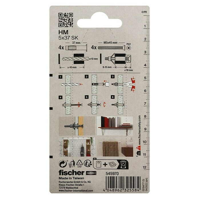 Fischer Hohlraumdübel HM 5x37 SK (Länge Dübel: 37 mm, Silber, 4 Stk.) | BAUHAUS