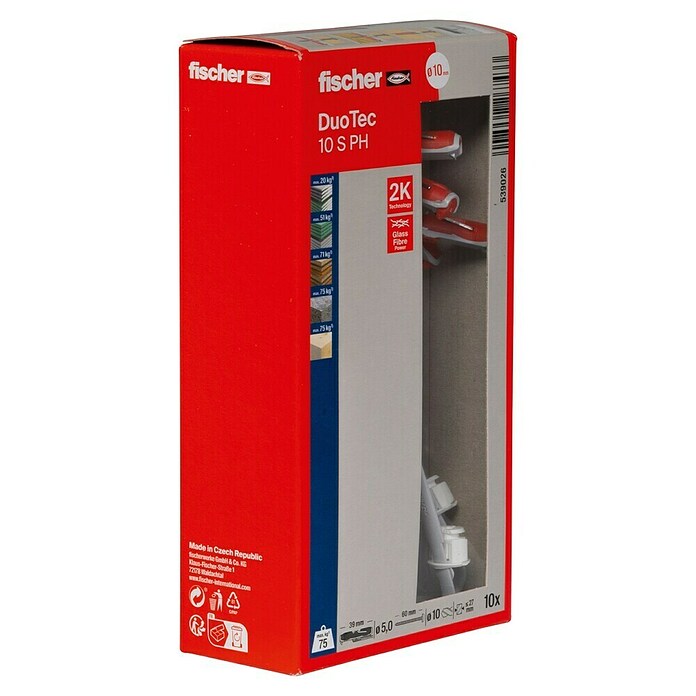 Fischer Juego de fijaciones (Diámetro taco: 10 mm, Longitud taco: 47 mm, 10 uds., Tornillo de cabeza alomada)