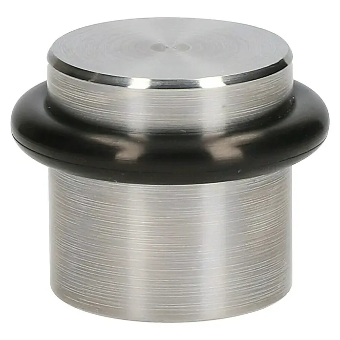 Türstopper - Ø x H: 38 x 30 mm - Türstopper aus Edelstahl mit schwarzem Gummiring, ideal zum Schutz von Wänden und Türen vor Beschädigungen.