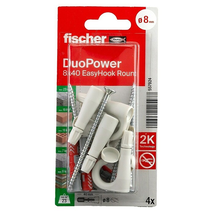 Fischer Duopower Deckenhaken EasyHook Round DuoPower (Durchmesser Dübel: 8 mm, Länge Dübel: 40 mm, 4 Stk.) | BAUHAUS