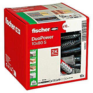 Fischer Duopower Doos pluggen en schroeven 10x80 S (Diameter plug: 10 mm, Pluglengte: 80 mm, Zeskantschroef, 10 st.)