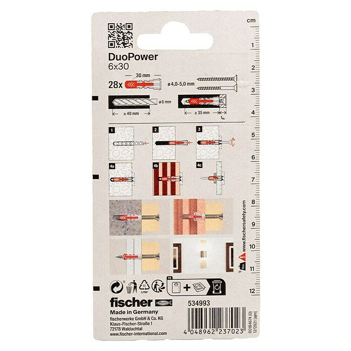 Fischer Duopower Surtido de tacos (Diámetro taco: 6 mm, Longitud taco: 30 mm, 28 uds., Nylon)