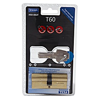 Tesa Assa Abloy Cilindro de perfil T60 (Número de llaves: 5 ud., Longitud total interior/exterior: 30/30 mm, Latón)