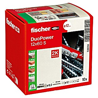 Fischer Duopower Doos pluggen en schroeven Duopower (Diameter plug: 12 mm, Pluglengte: 60 mm, Zeskantschroef, 10 st.)