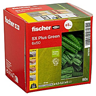 Fischer Spreizdübel SX Green (Ø x L: 6 x 50 mm, Nylon, Mit Rand, 90 Stk.)